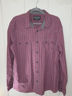 Cody James Men’s Dark Pink Plaid Button-Down Western Shirt Pearl Snaps Size XL